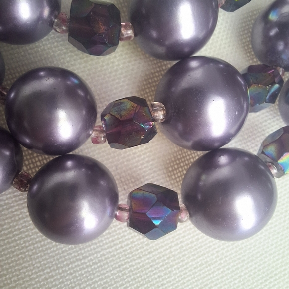 Japan 5-strand Statement MCM Necklace Purple Pearl Beads Glass AB Rare Color - Picture 3 of 8